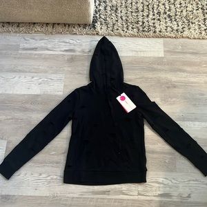 NWT Yogalicious Distressed Cutout Black Hoodie